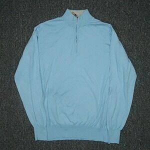 Peter Millar Sweater Men Small Blue Crown Soft Cotton Silk Quarter Zip Pullover